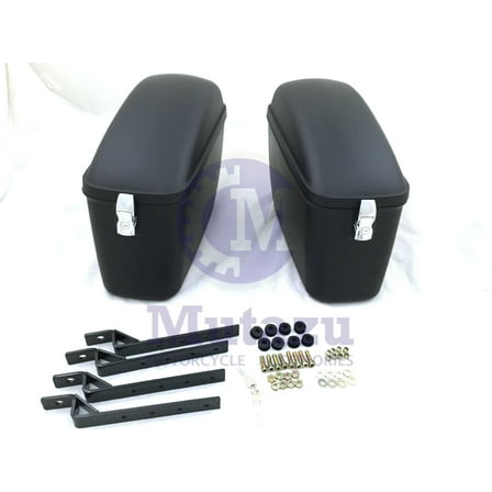 Mutazu Matte Black Universal LW Hard Motorcycle Saddle bags fit Most Cruisers
