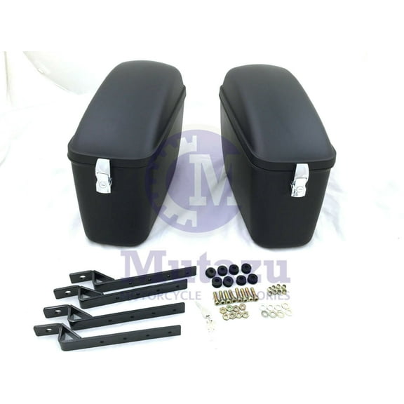 Mutazu Matte Black Universal LW Hard Motorcycle Saddle bags fit Most Cruisers