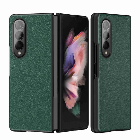Case for Samsung Galaxy Z Fold4, Lychee Pattern Classic PU Leather + TPU Military Grade Shockproof Cover, Camera Lens Protection All-Inclusive Foldable Case for Samsung Galaxy Z Fold4, Green