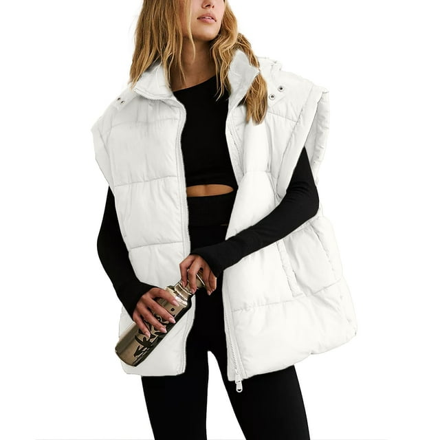 Chaleco acolchado Shiyifa para mujer, extragrande, sin mangas y capucha, blanco, XXL