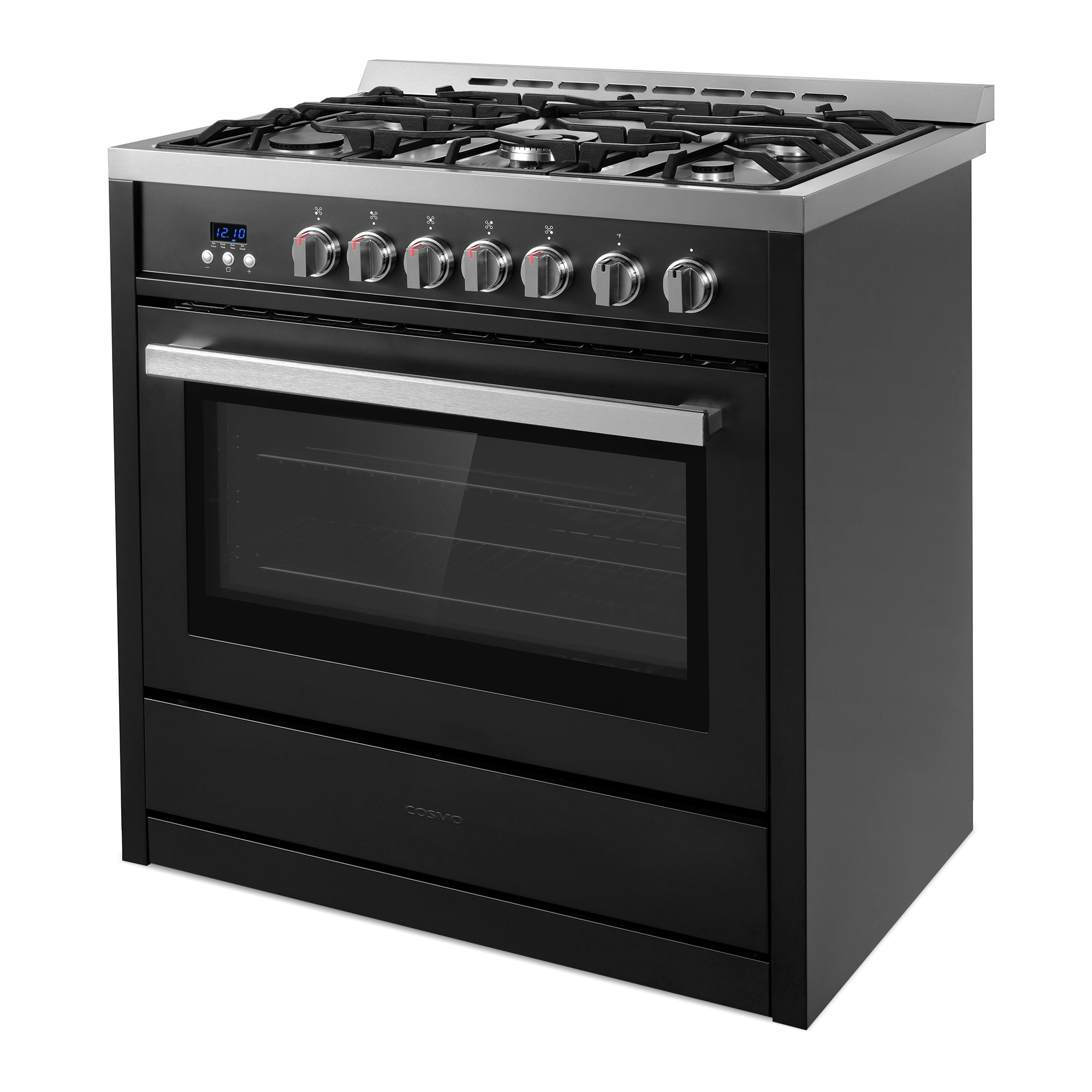 Cosmo 36 in. Nebula Collection 4.4 cu. ft. Gas Range, 5 Burners, Convection, Textured Handle, Matte Black