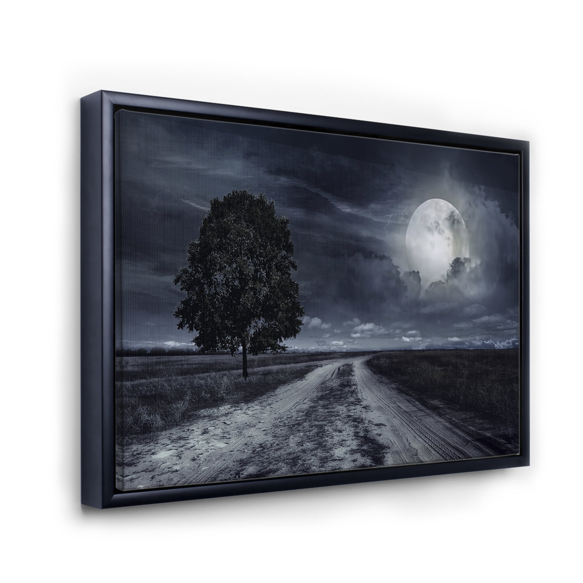 Designart 'A Full Moon Over Paved Road' Nautical & Coastal Framed Canvas Wall Art Print