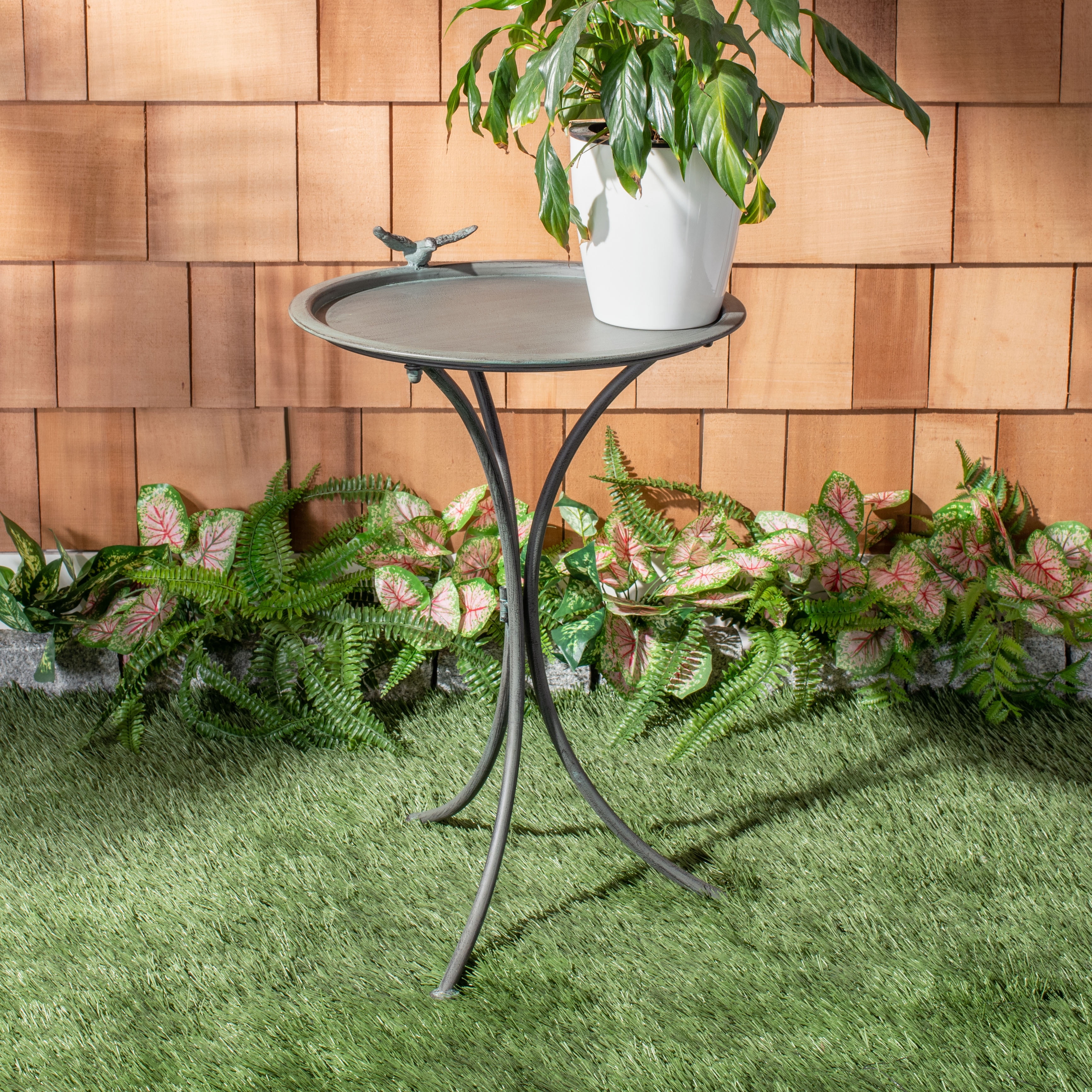 SAFAVIEH Kensi Solid Rustic Outdoor Patio Bird Bath, Antique Grey