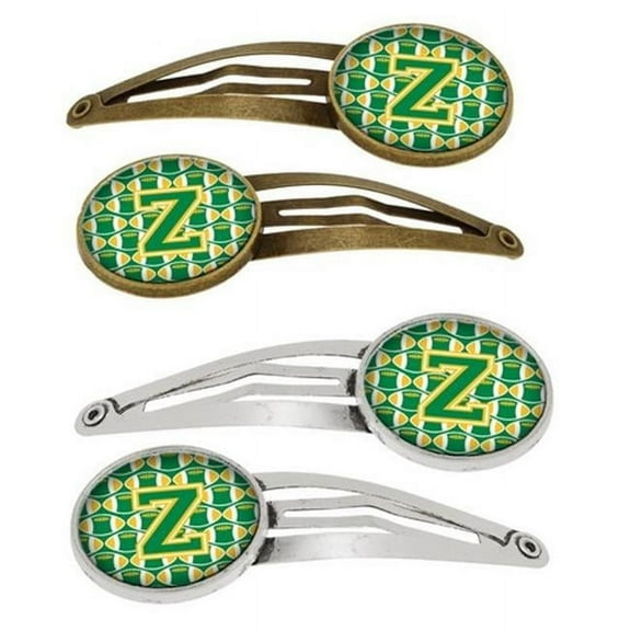 Carolines Treasures CJ1069-ZHCS4 Letter Z Football Green & Gold Barrettes Hair Clips, Set of 4