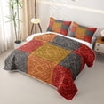 thumbnail image 3 of jejeloiu Vintage Patchwork Quilt Full For Men Women,Damask Print Full Bedspread Sets,Red Gold,3pcs, 3 of 7