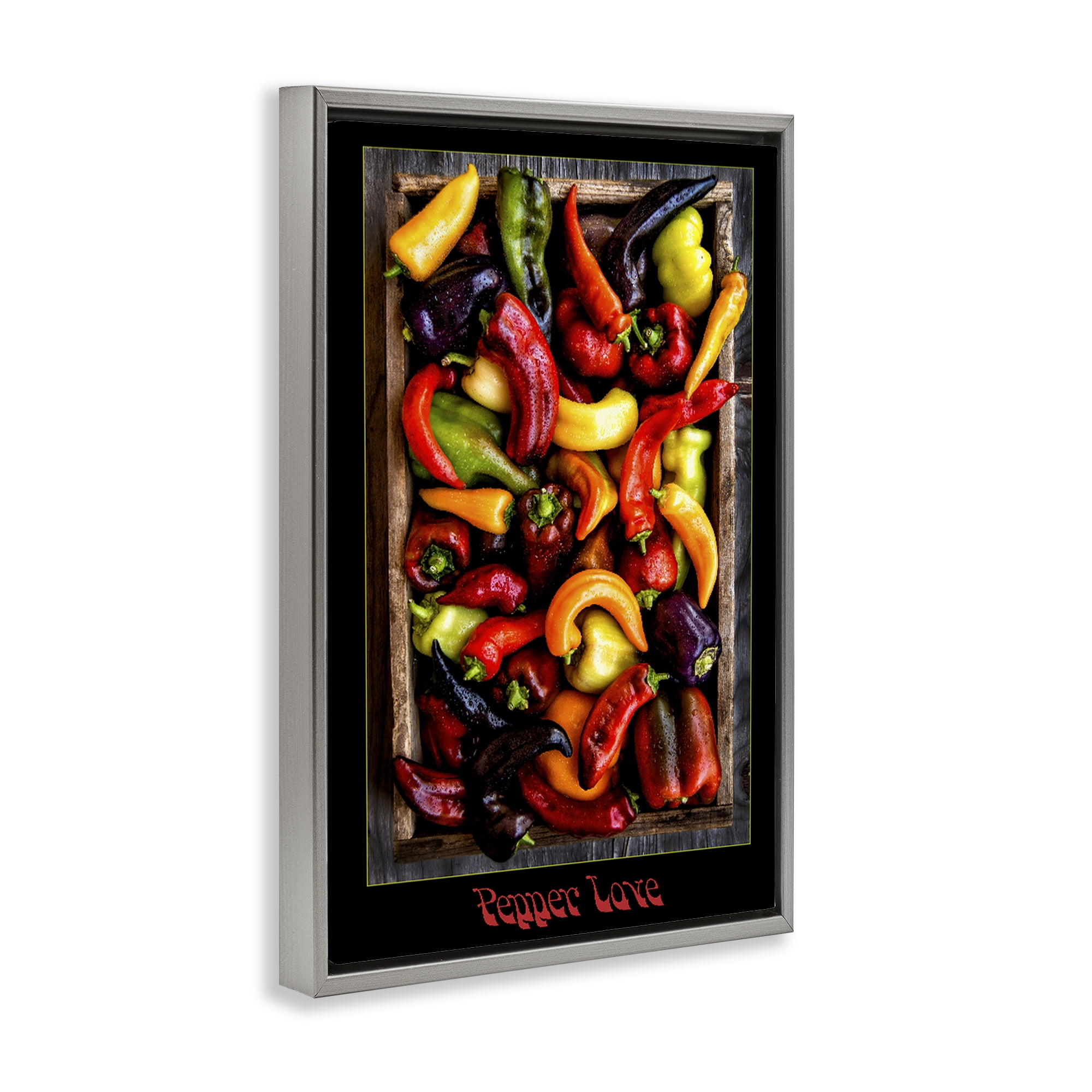 Stupell Industries Pepper Love Vibrant Vegetables Gray Framed Floater Canvas Wall Art, design by Carl Kravats