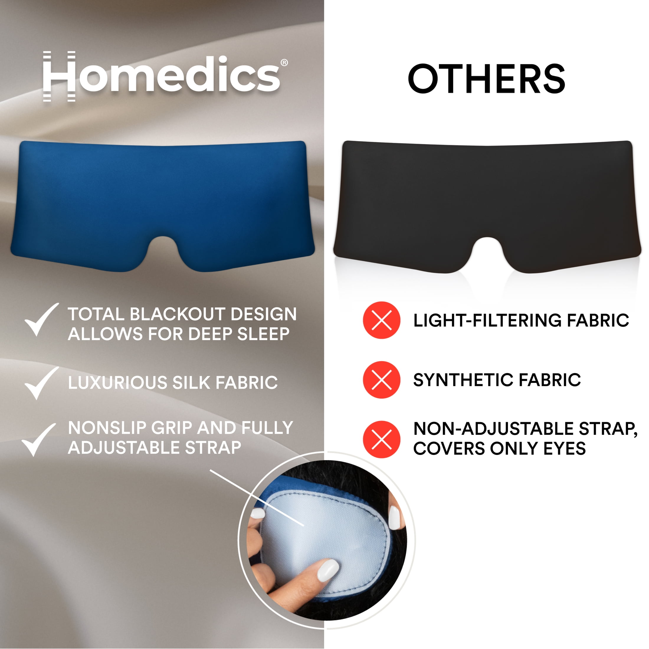 Homedics 100% Silk Sleep Mask, Blue