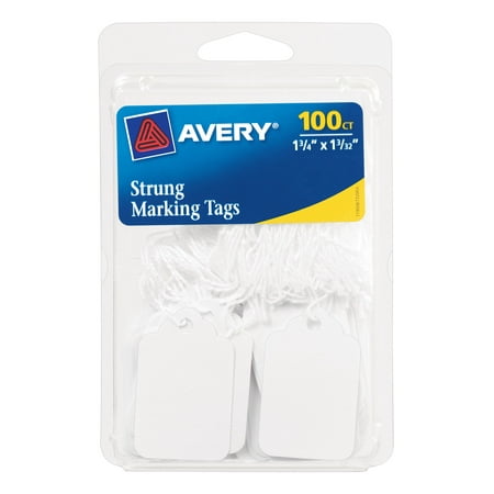 Avery(R) White Marking Tags 6732, Strung, 1-3/4" x 1-3/32", Pack of 100