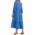 thumbnail image 4 of Womens Casual 3/ 4 Sleeve Shirt Dress Button Down V Neck Tiered Collared Flowy Maxi Dress, 4 of 6