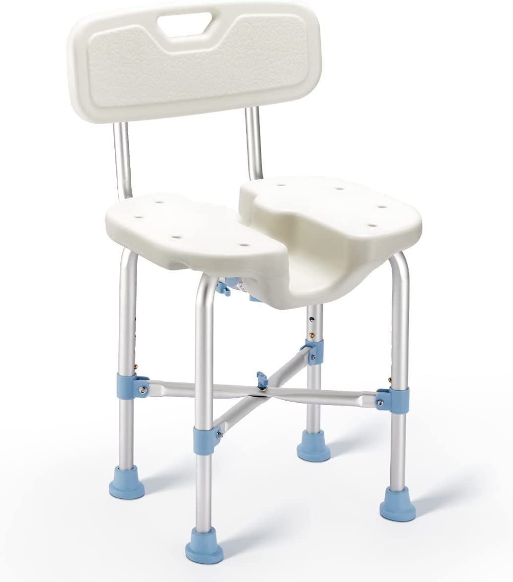 OasisSpace Shower Chair with Back 300lbs, Upgraded UShaped Shower Seat
