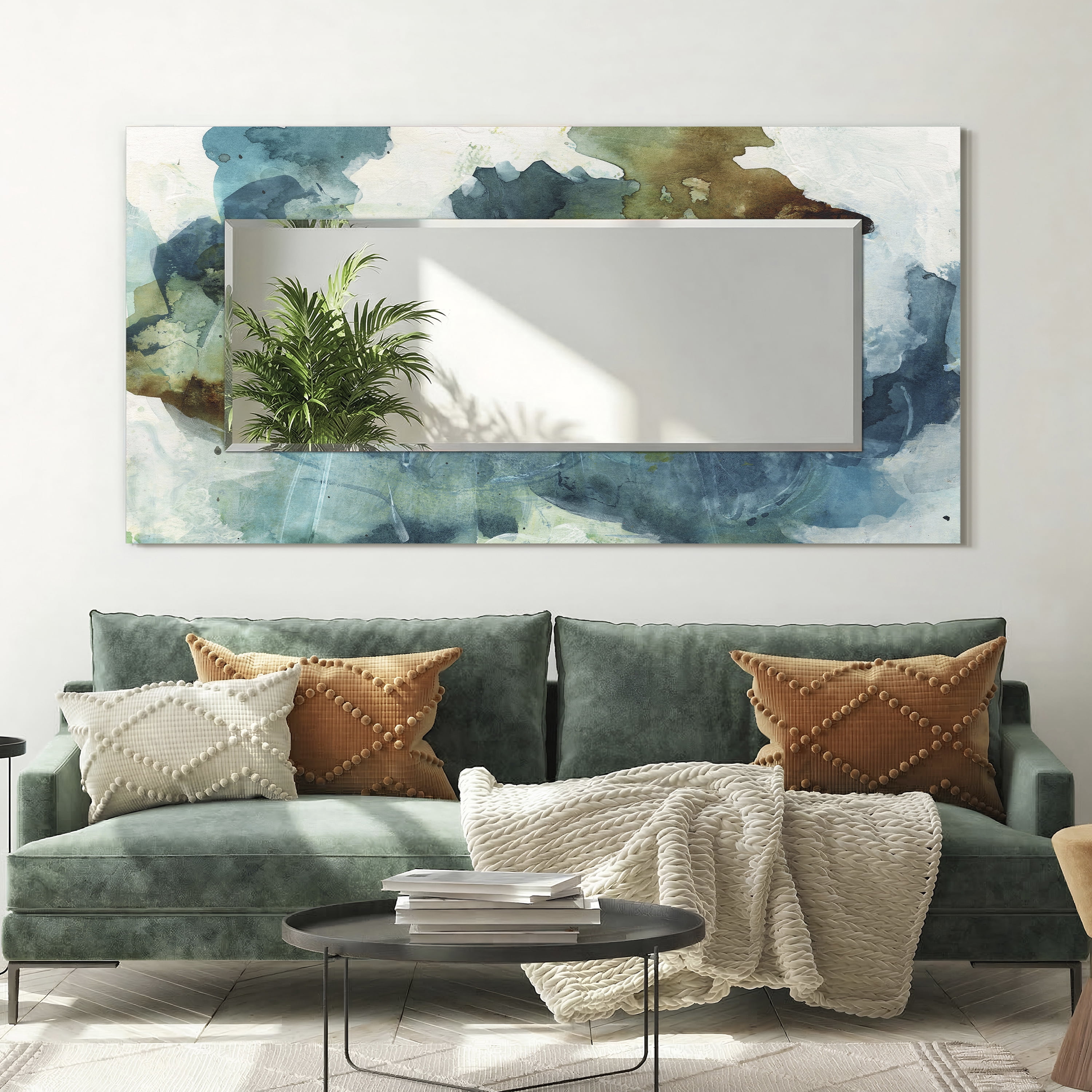 Empire Art Direct Blue Sky Rectangular Beveled Mirror on Free Floating Reverse Printed Tempered Art Glass, 72" x 36" x 0.4", Ready to Hang