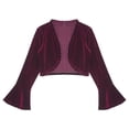 thumbnail image 3 of YONGHS Kids Girls Velvet Cardigan Bolero Open Front Long Sleeve Shrug Shawl Cover Up for Dress Burgundy 14, 3 of 7