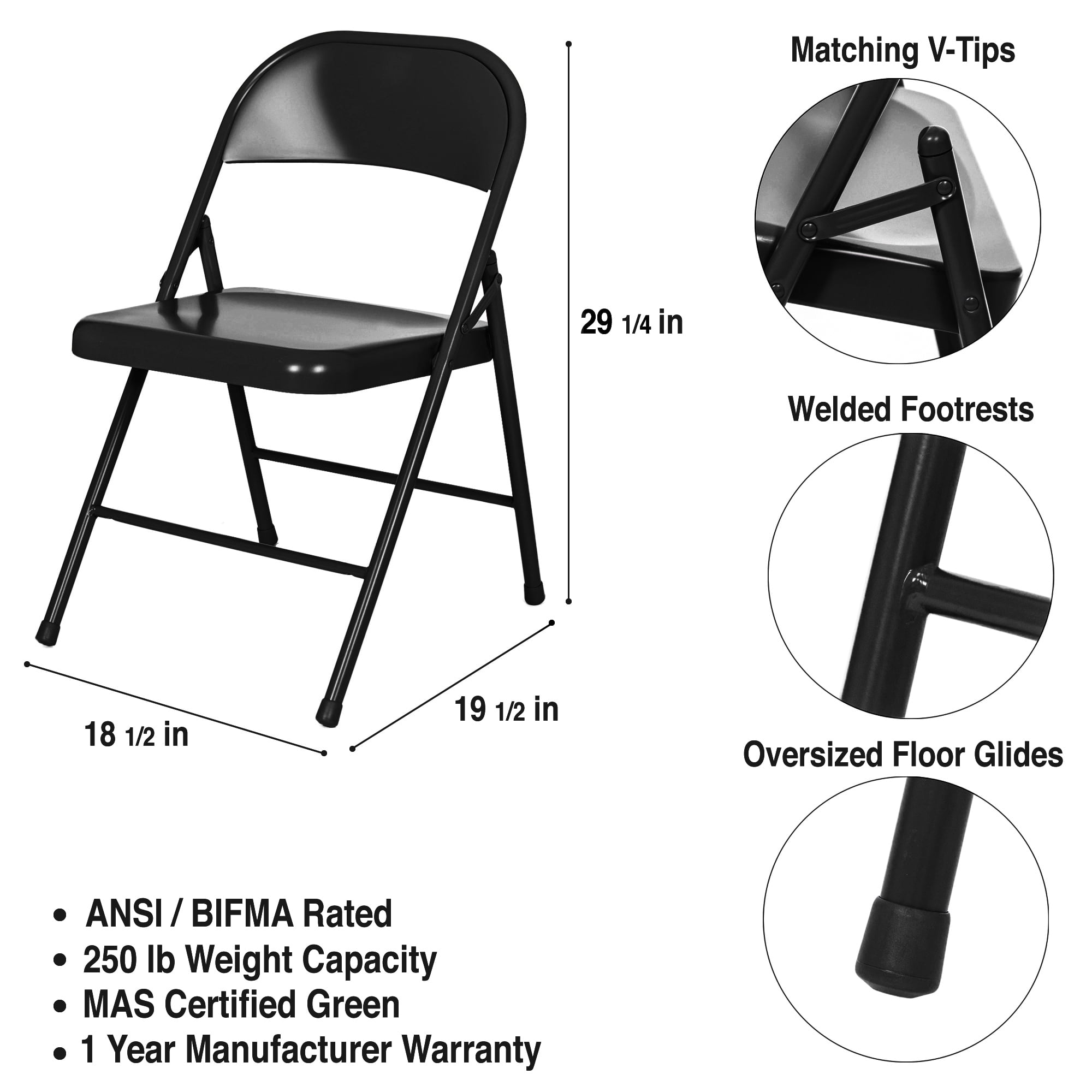 Hampden Furnishings Bernadine Collection Basics All Metal Folding Chair, Black, Pack of 4