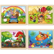 SYNARRY Large Wooden Animal Puzzles for Kids 4-in-1 Gift Box(Each 24 pcs), FSC Certified, Educational Jigsaw Puzzle Set for Preschool Kids Ages 3-6, Wooden Puzzles for Boys and Girls Ages 3-8