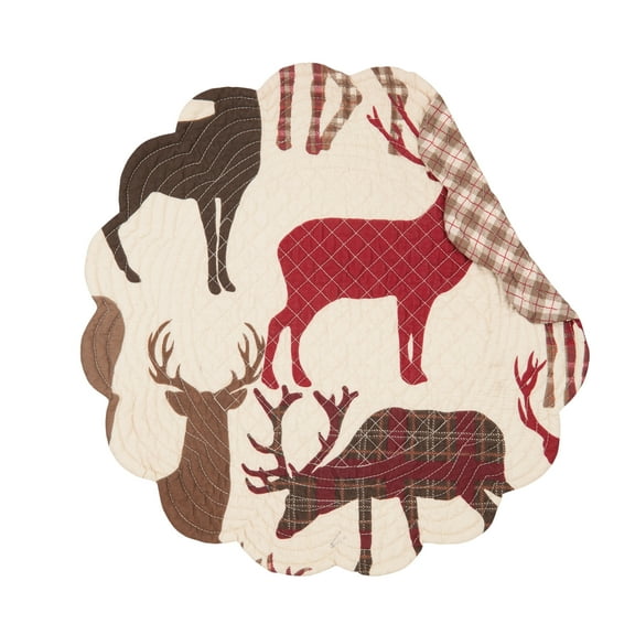 Colton Deer Print Quilted 100% Cotton Round, Set of 6 Placemats 17"