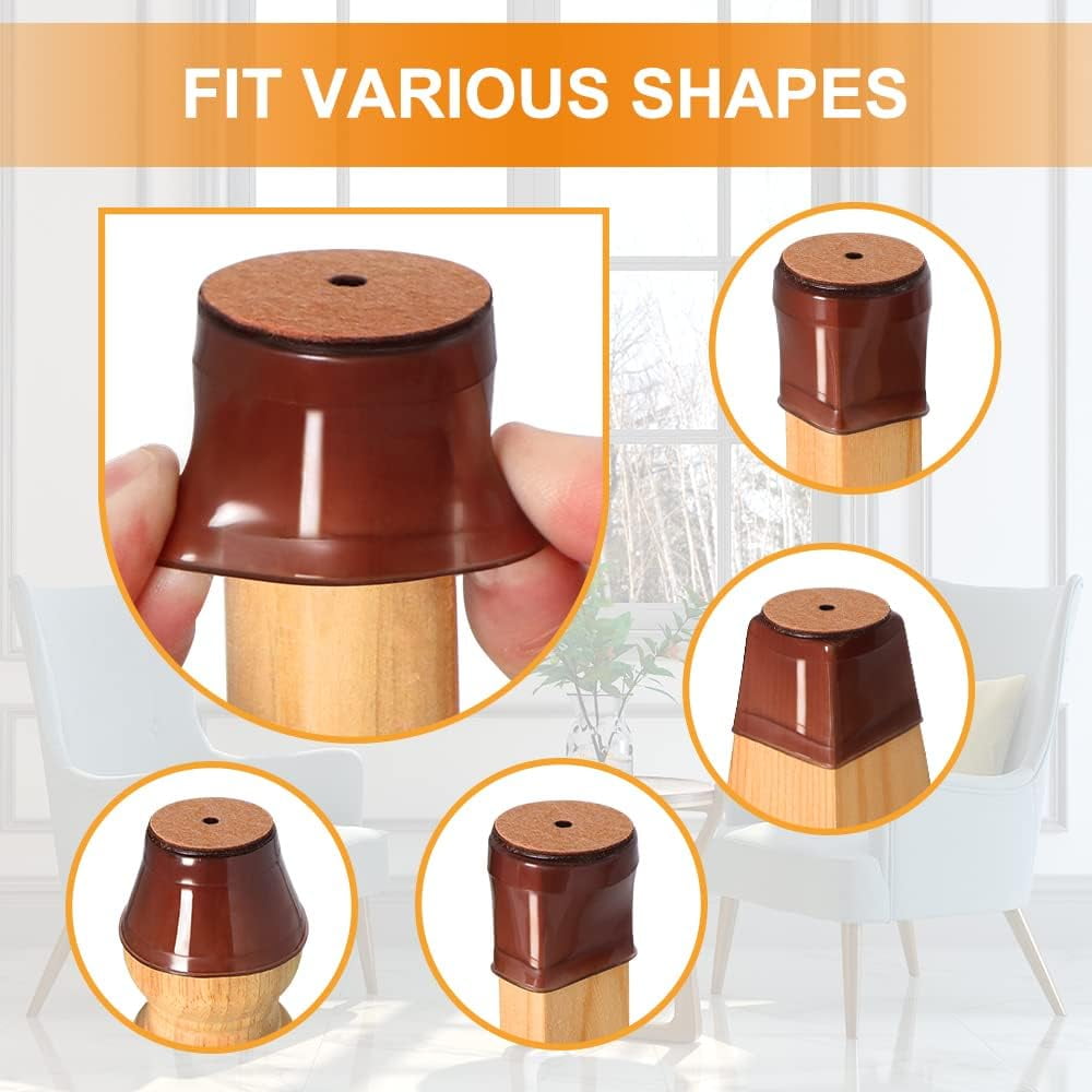 24 Pcs Chair Leg Floor Protectors for Hardwood Floors Silicone Covers to Protect Wood Tile Floors Felt Bottom Furniture Leg Caps Non Slip Reduce Noise (Fit:0.9"-1.29")