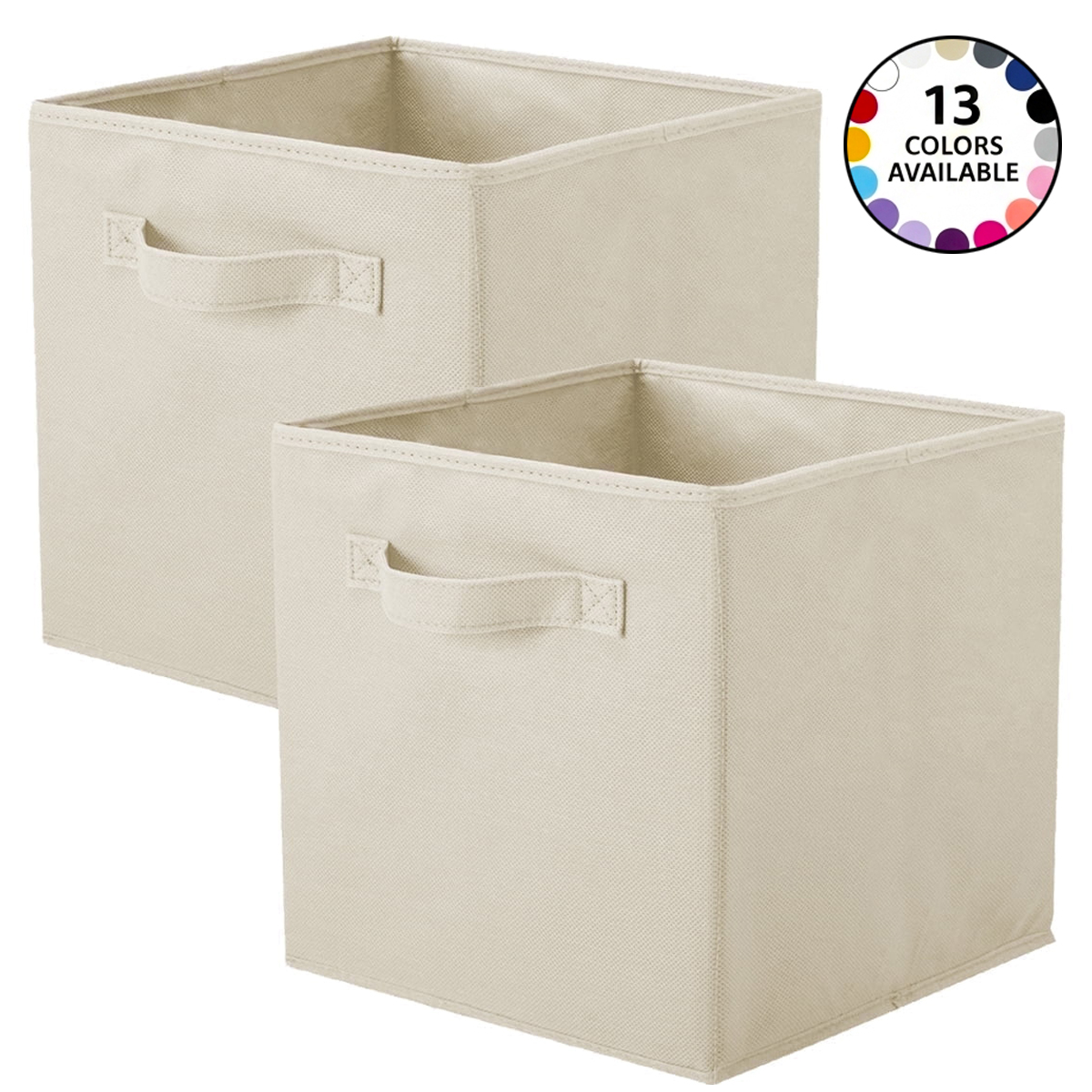 PinkSheep Collapsible Fabric Cube Storage Bins, 11" Cube Organizer Basket Bin, Beige, 2 Pack