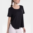 thumbnail image 4 of KBZDBZC Women Blouses Casual New Large Size Loose Yoga Wear Short Sleeved Women's Hem Slit Sports T Shirt Fitness Running Quick Drying Clothing Woman Blouse T Shirts Women (Black,XL), 4 of 6