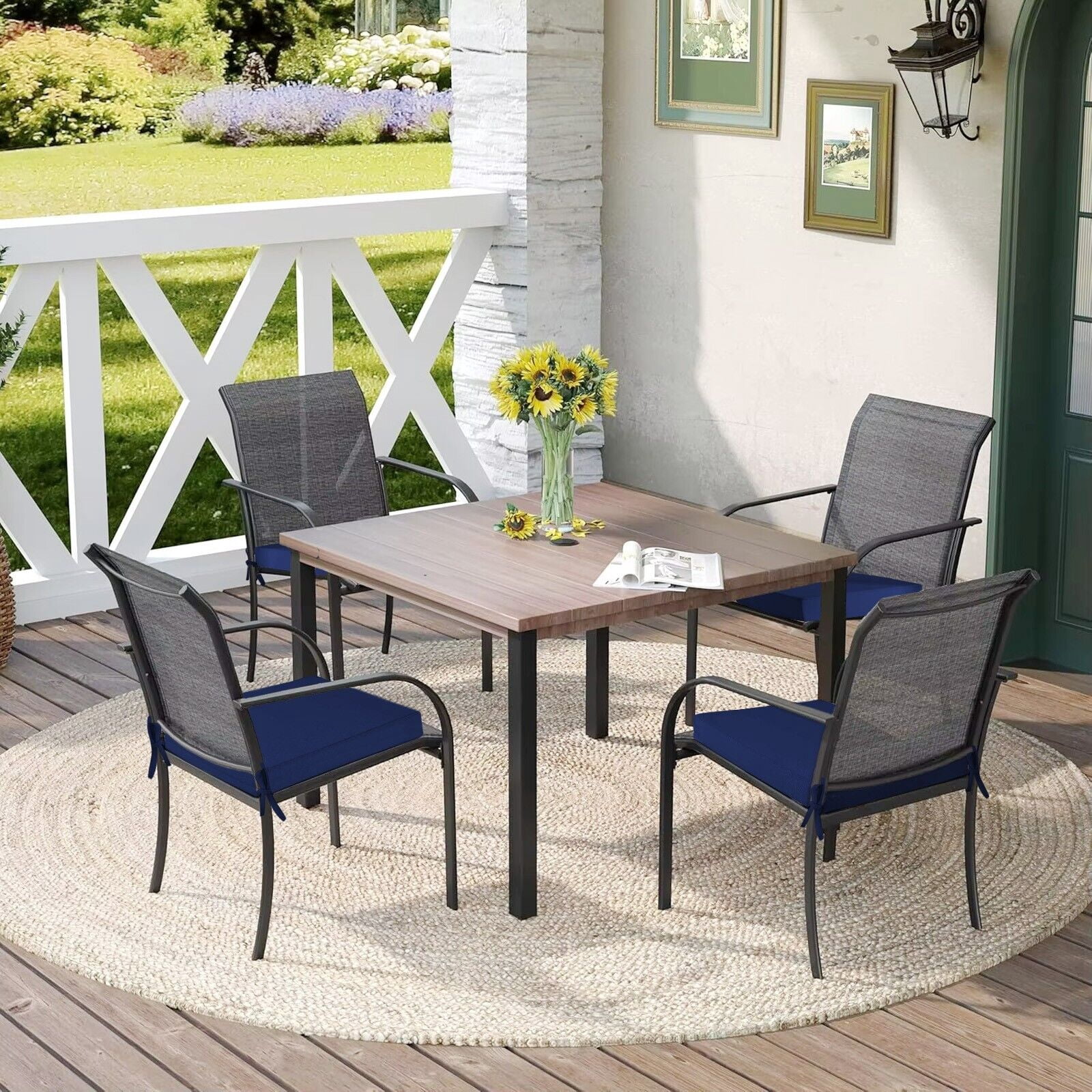 (Set of 2) Outdoor Chair Cushions for Patio Furniture, Waterproof 19" x 19" x 3" Square Patio Chair Seat Cushion with Non-Slip Ties & Handle