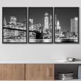 thumbnail image 3 of wall26 3 Piece Framed Canvas Print - Contemporary Art, Modern Wall Art - Black and White Manhattan Skyline and Brooklyn Bridge - Giclee Artwork - Gallery Wrapped Wood Stretcher Bars - 24"x36&quo, 3 of 5