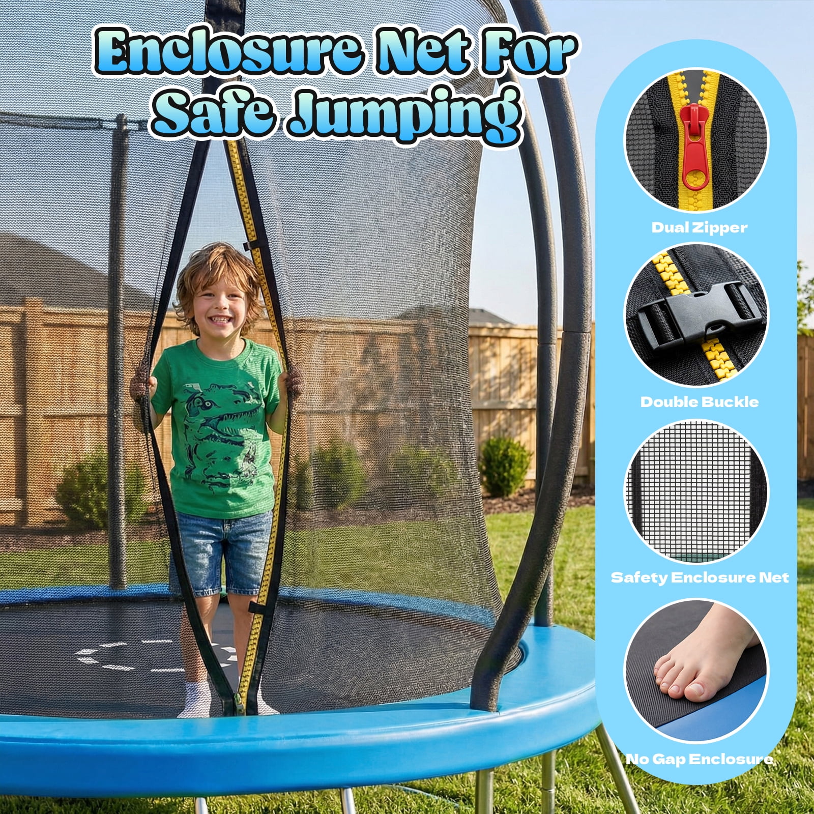 Gardwin Outdoor Trampoline 10FT/12FT/14FT Round Jumping Trampoline with Enclosure Net and Ladder,Recreational Backyard Trampolines Anti-Rust for Kids Birthday Gift