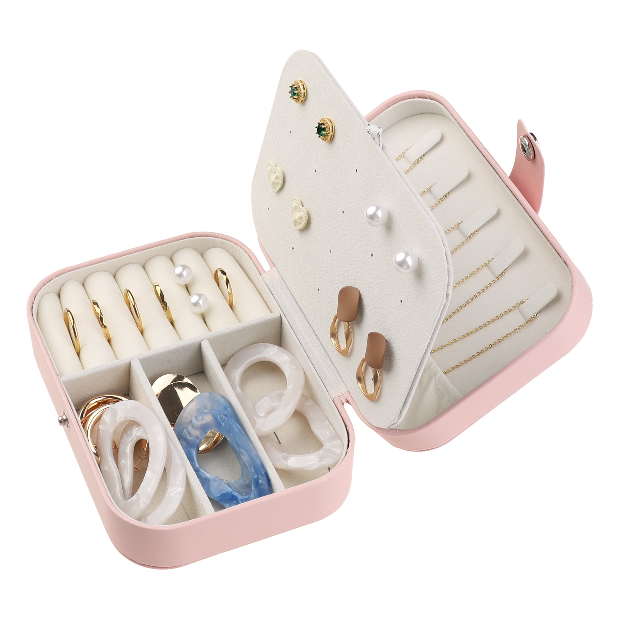 Unique Bargains Jewelry Box Small PU Leather Jewelry Organizer Case Storage Display Holder Pink