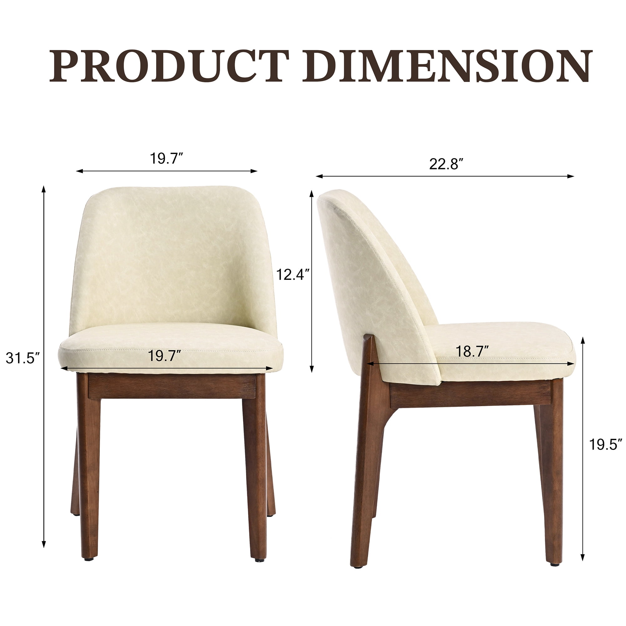 19.7" W Faux Leather Dining Chairs Set of 2, Modern Upholstered Kitchen Chairs with Solid Wood Legs, Easy Clean, Beige