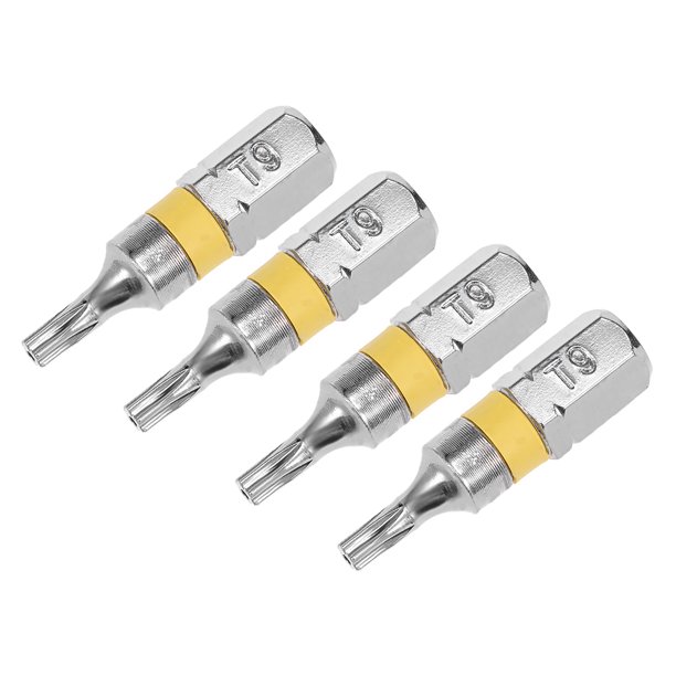 4pcs 25mm 1/4" Hex Shank T9 Security Torx Screwdriver Bits S2 Alloy