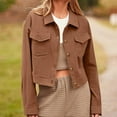 thumbnail image 2 of jtjvou Women's Corduroy Cropped Jacket Button Down Long Sleeve Fall Fashion Shacket with Pockets Lapel Solid Loose Coats Brown S, 2 of 6