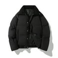 thumbnail image 4 of Men's Solid Puffer Jacket Fleece Collar Winter Coats Short Padded Jackets Warm Outerwear Coat with Big Zipper Pockets Dark Blue 2XL, 4 of 4