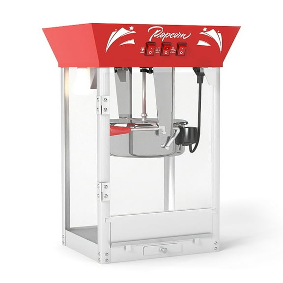 Commercial Popcorn MAKER Machine, 12 Ounce Kettle Stainless Steel Popcorn Maker with Tempered Glass, Popcorn Popper for Parties, Events, and Home Theater, Red