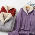 thumbnail image 4 of Flannel Women Pajamas Set Autumn Winter Warm Thick Velvet Long Sleeve Lapel Pullover Top and Pants Fleece Sleepwear, 4 of 9