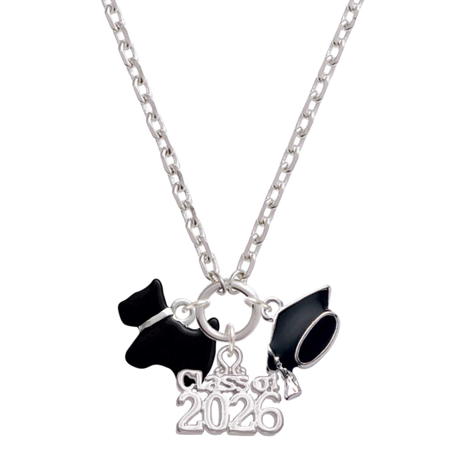 Delight Jewelry Silver-tone Black Scottie Dog - Class of 2026 Graduation Zoey Charm Necklace, 28"