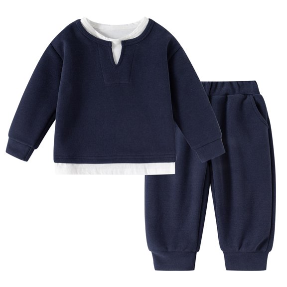Bigetiay Stylish Boys Two Piece Outfit Casual Long Sleeve Top with Layered And Comfortable Jogger Pants for School Daily Wear, Size 4-5 Years