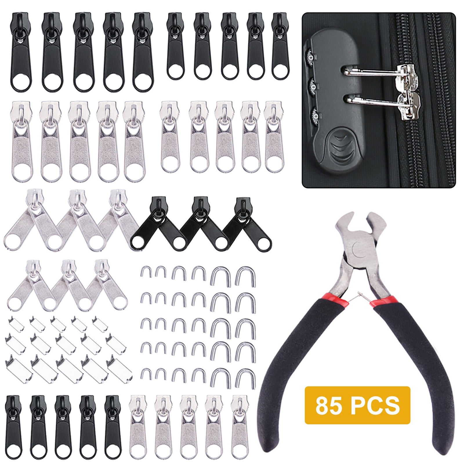 255 Pcs Zipper Repair Kit Replacement Zipper Set Zipper Pull and Tabs and Installation Tools for Bags Tents Luggage Sleeping Bag Clothes Suitcase Backpack DIY Craft 3 Styles 