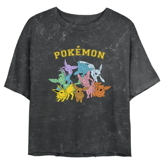 Junior's Pokemon Eeveelutions Crop Graphic Tee Black X Large