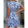 thumbnail image 6 of Women'S Summer Dresses Beach Casual Deep V Neck Loose Sundress Ruffle Sleeve Mini Dress Royal Blue L, 6 of 7