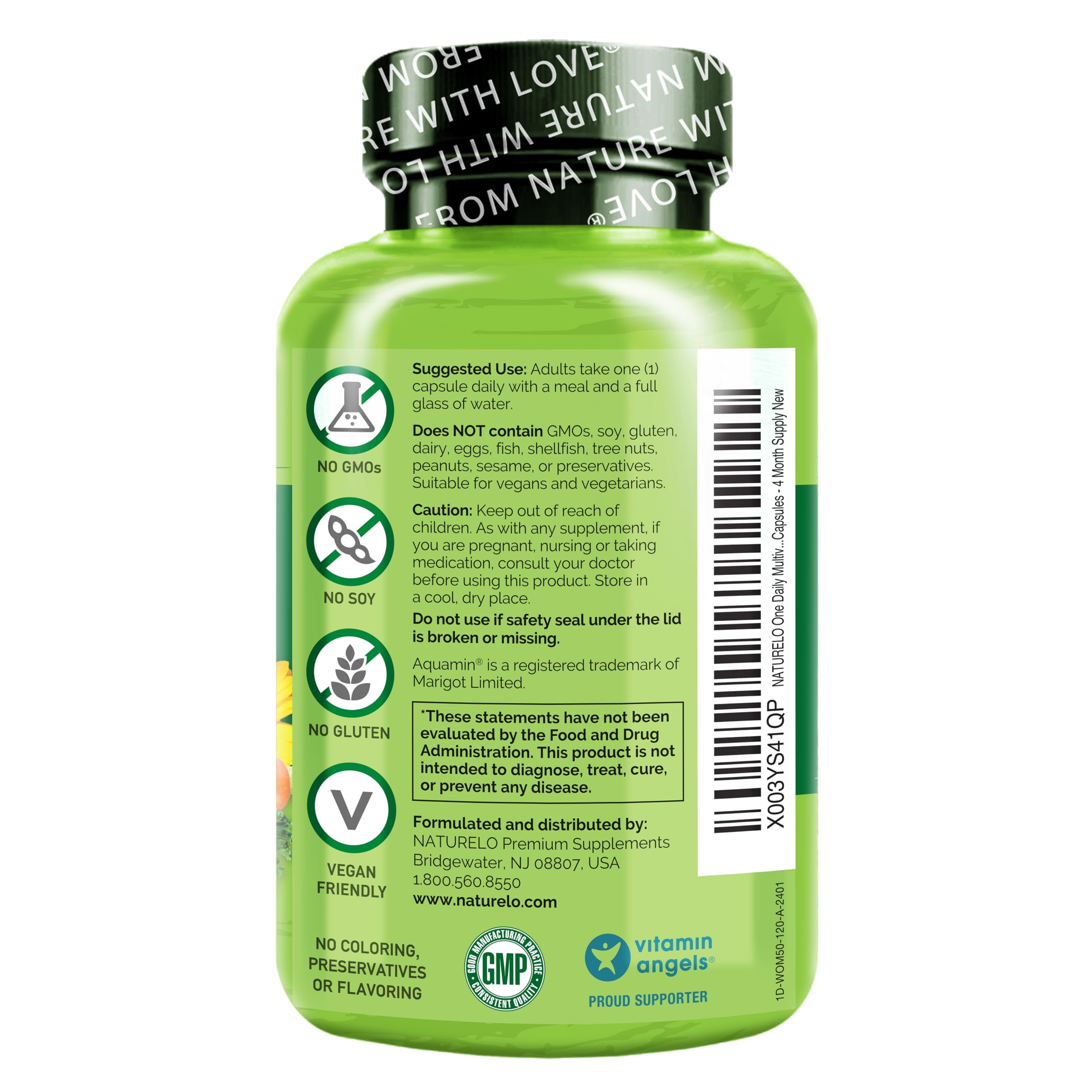 NATURELO One Daily Multivitamin for Women 50+ (Iron Free) - Menopause Support for Women Over 50 - Whole Food Supplement - Non-GMO - No Soy - 120 Capsules - 4 Month Supply