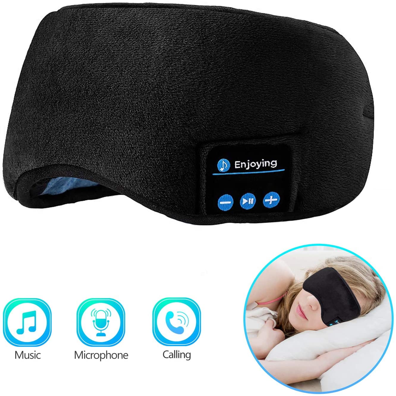 Sleep Headphones Eye Mask, Wireless Bluetooth 5.0 Headphones Music Travel Sleeping Headphones Handsfree Sleeping Mask with Built-in Speakers Microphone (Black) | Walmart Canada