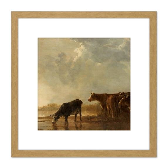 Aelbert Cuyp River Landscape With Cows Painting 8X8 Inch Square Wooden Framed Wall Art Print Picture with Mount