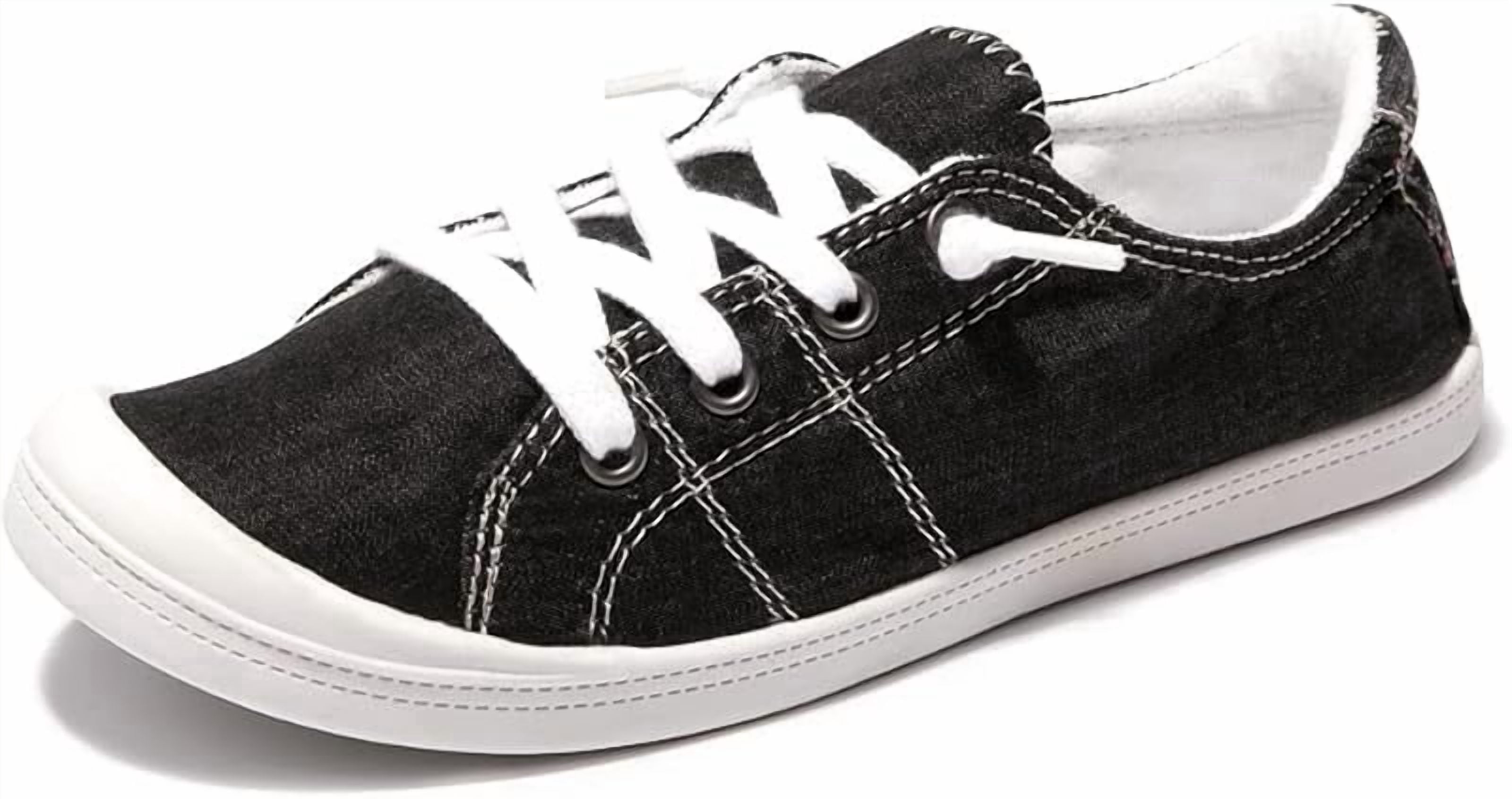 Women's Slip-On Canvas Sneakers - Lightweight Low Top Casual Walking Shoes with Comfortable Flat Sole