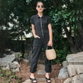 thumbnail image 5 of Guiexla Women Jumpsuit Half Zipper Turn-down Collar Short Sleeves Solid Color Patch Pockets Casual Style Daily Wear Ankle Length Long Jumpsuit, 5 of 7