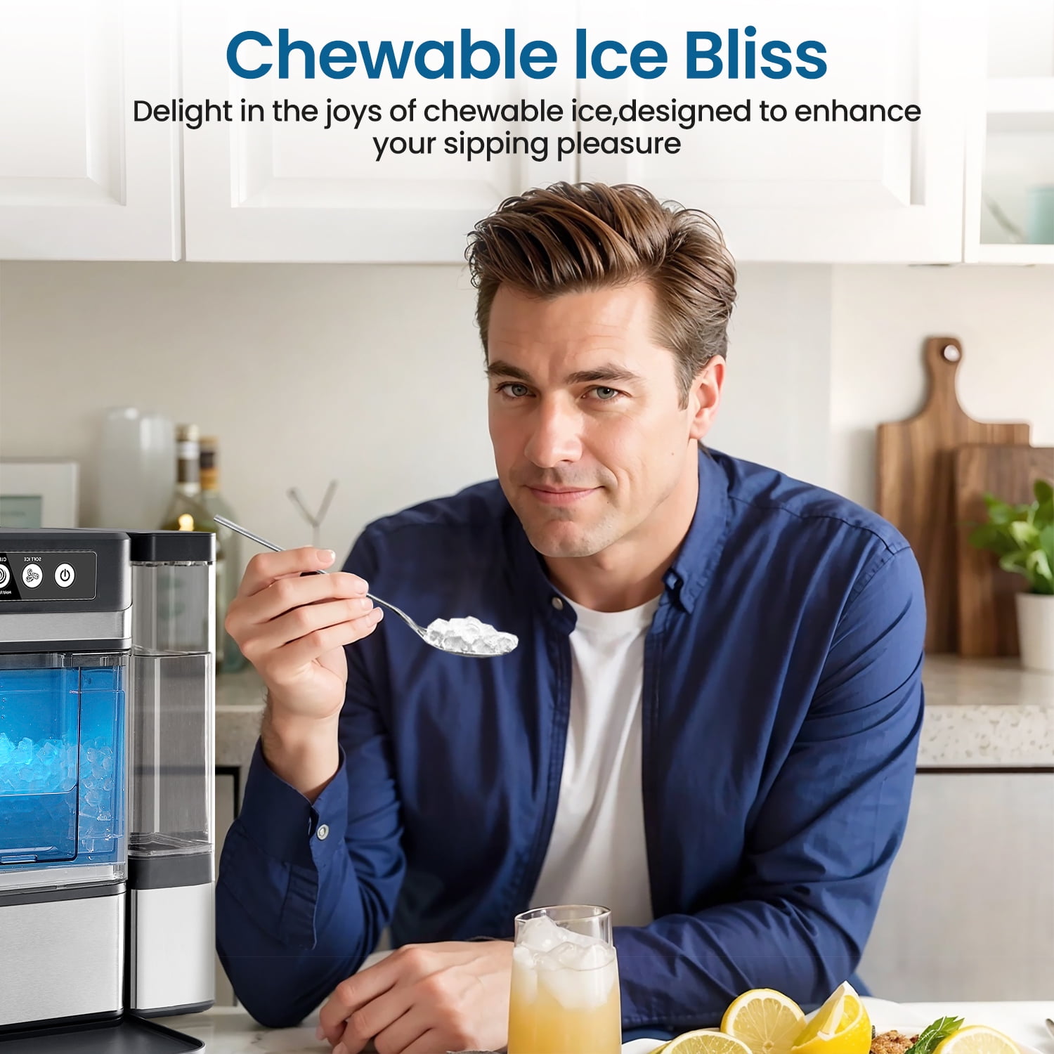 THLAND Chewable Crunchable Countertop Nugget Ice Maker with 0.793 Gallon Tank，Large Capacity Ice Makers Countertop,41Lbs/24H, Self-Cleaning, One-Click Operation, Stainless Steel Silver