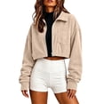 thumbnail image 2 of Mifsaly Cropped Jacket Women Corduroy Zip Up Lapel Collar Lightweight Shacket Fall Winter Trendy Casual Daily Outerwear Khaki,XL, 2 of 5