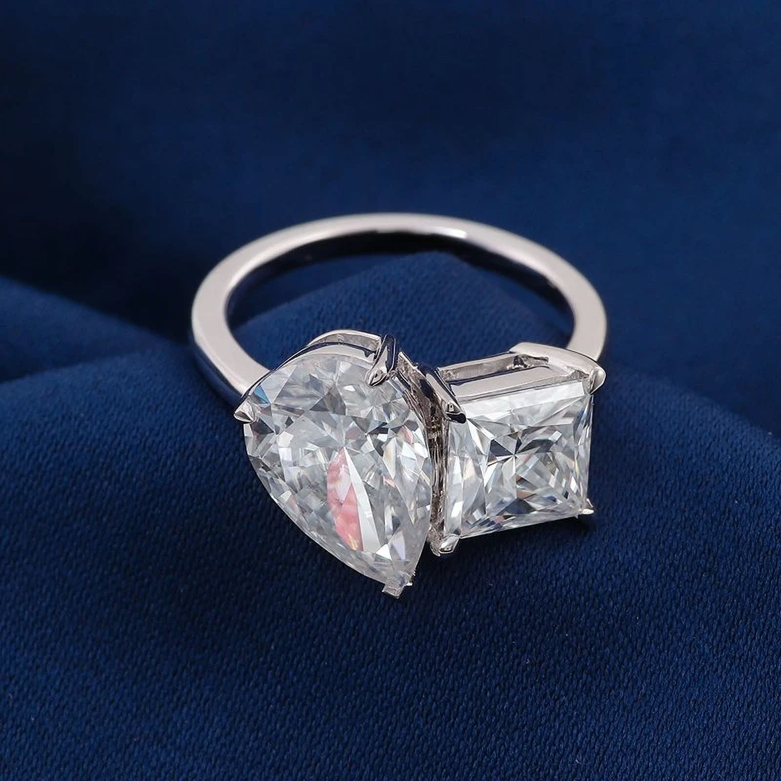 Veda Jewel 2.1 Ct Pear Cut Diamond Ring - 14K White Gold Plated Two Stone Engagement Ring - Simple Design for Women - A Perfect Choice for Celebrating Your Love - Make Every Moment Memorable