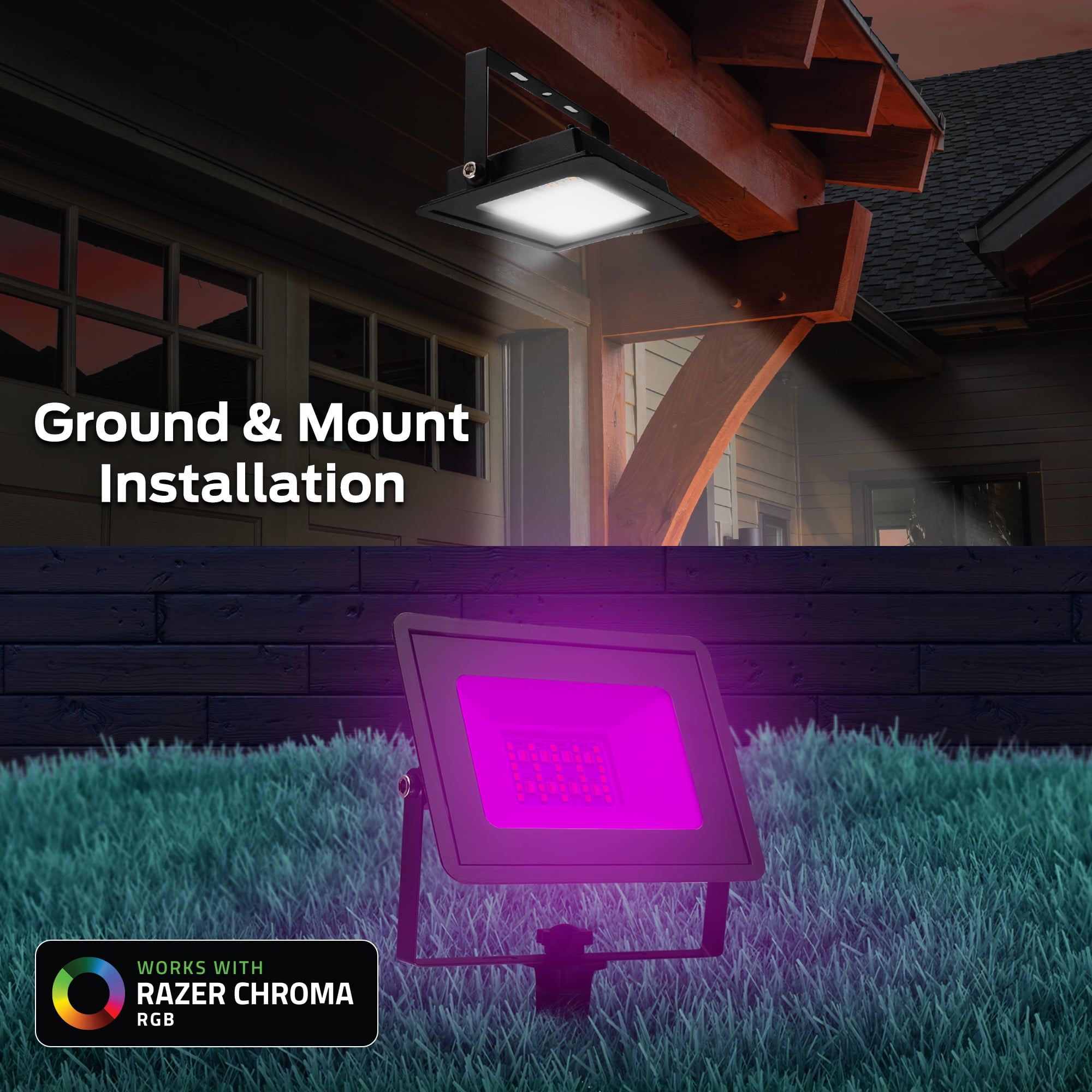 Monster Outdoor Flood Light Smart 4-Pack, Multiwhite LED Flood Light Outdoor, Wi-Fi App & Voice Control, Sound Reactive, Weather-Resistant