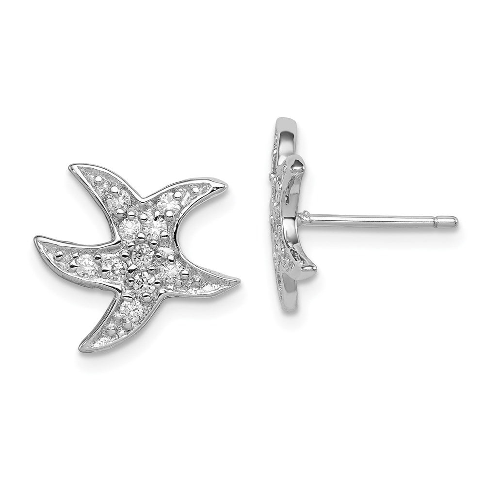 11mm Sterling Silver Cz Starfish Stud Earrings