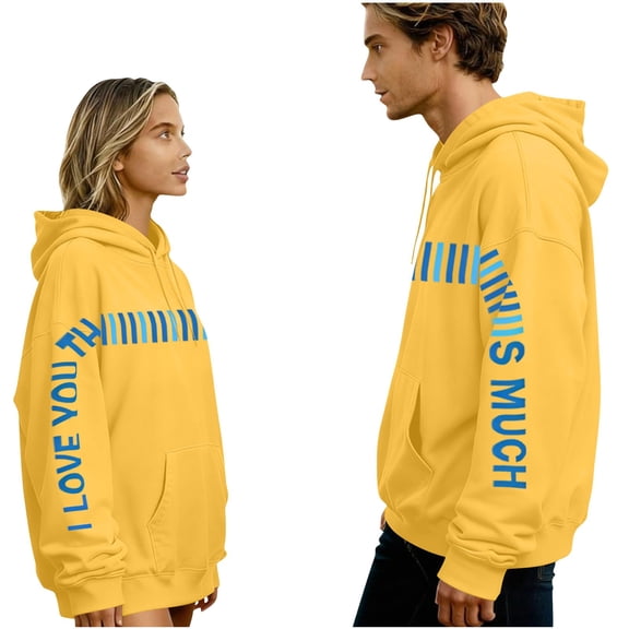 I LOVE YOU THIS MUCH Letter Hoodies for Women Men Valentines Fleece Hooded Sweatshirts Lover Couple's Pullover Tops Fashion Loose Streetwear Casual Trendy Loungewear