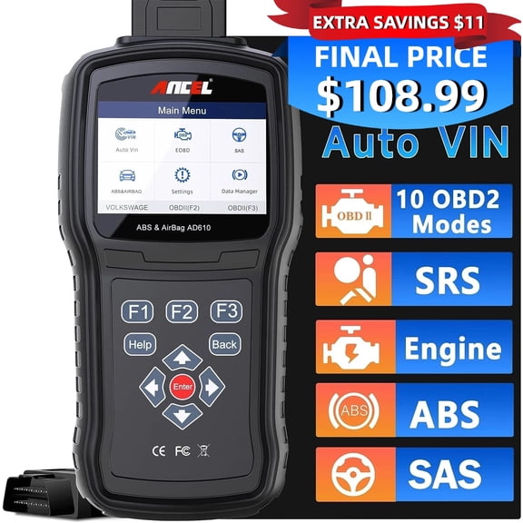 Ancel AD610 Elite OBD2 Scanner ABS Airbag SRS Crash Data Reset Tool SAS Calibration Check Engine Code Reader OBDII Automotive Diagnostic Scan Tool OBD2 Car Diagnostic Equipment Auto Checker