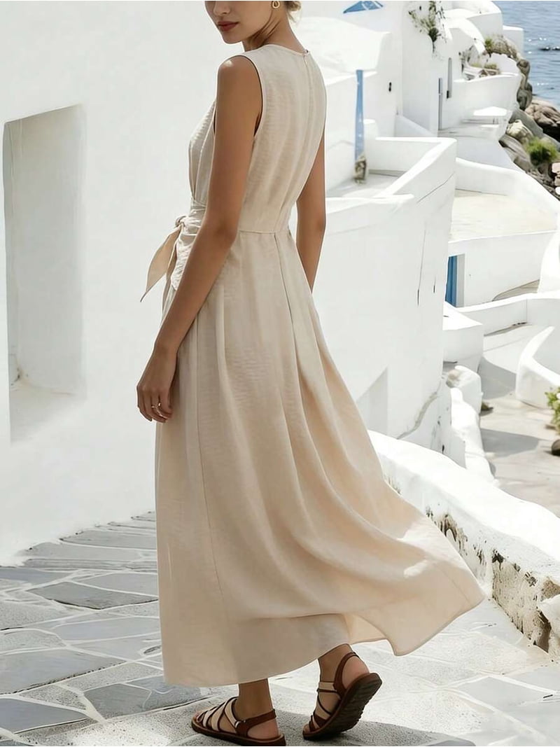 khaki linen maxi dress Aria Linen Maxi Dress